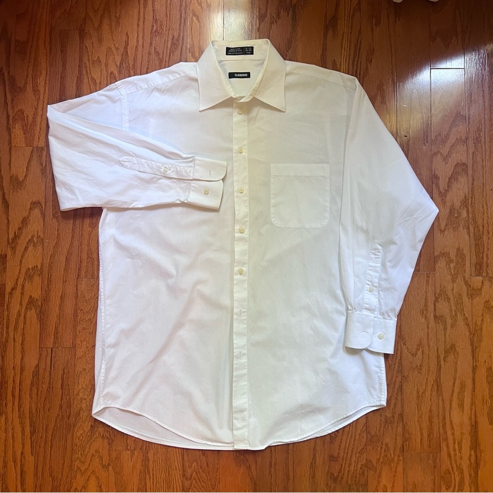 Men’s size 16 1/2, 32 33 Claiborne White Dress Shirt Long Sleeve Crisp Cotton.